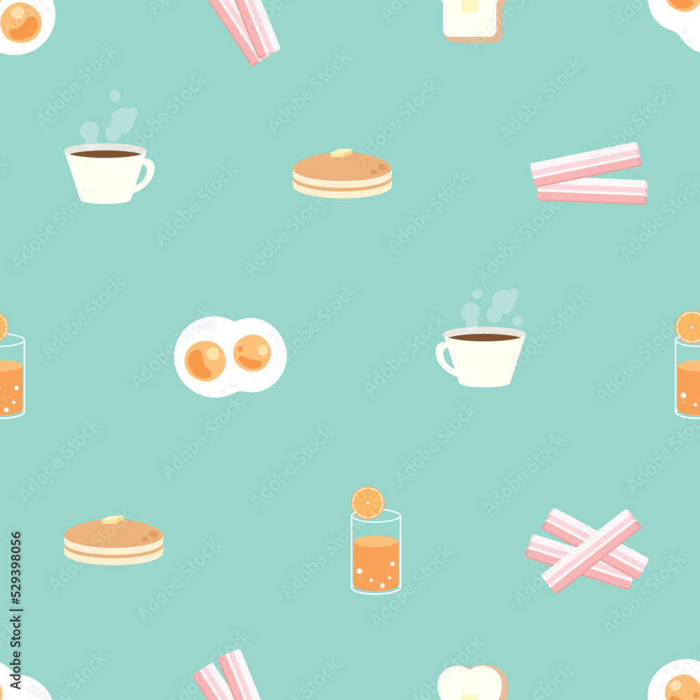 Seamless breakfast icon pattern.isolated on green background.