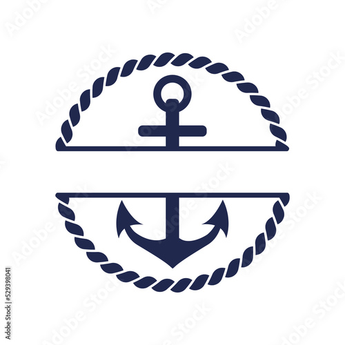 Anchor Logo Vector Icon Illustration Design. Sailing and sea vintage design elements. Marine emblem or badge. Round rope with an anchor in the middle. Vector illustration, flat, clip art