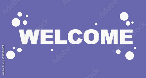 Banner white welcome letters on trendy very peri background. Vector banner