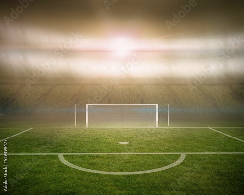 Football pitch with goalpost in stadium