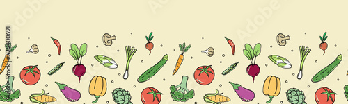 Lovely hand drawn vegetables seamless pattern, doodle veggies, great for textiles, wrapping, packaging - vector design
