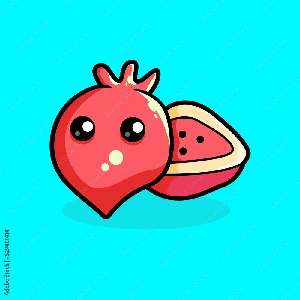 Obraz premium Cute pomegranate cartoon vector icon illustration.