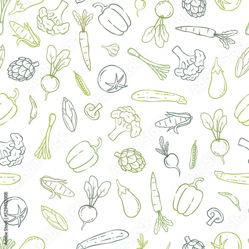 Lovely hand drawn vegetables seamless pattern, doodle veggies, great for textiles, wrapping, packaging - vector design