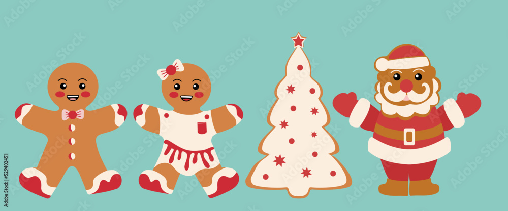 Festive cookies with gingerbread men and Santa. Merry Christmas decoration.New Year and Christmas celebration. Festive cookies with gingerbread men and Santa. Merry Christmas decoration.New Year and Christmas celebration.