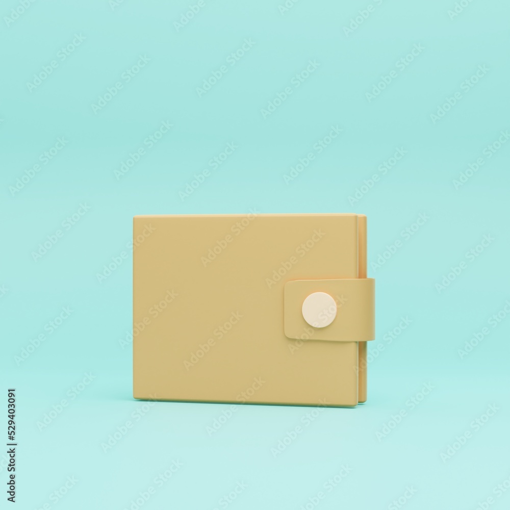 One brown wallet icon with Cashback concept. Finance online Payment, cartoon minimal style. on isolated, sky blue background, banner, illustration. 3d rendering One brown wallet icon with Cashback concept. Finance online Payment, cartoon minimal style. on isolated, sky blue background, banner, illustration. 3d rendering