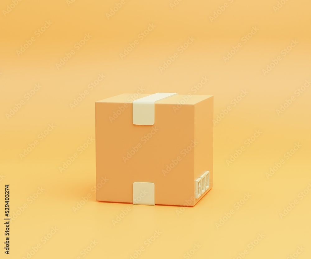 Obraz premium orange color cardboard box for shipping goods 3d illustration