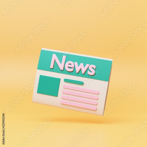 newspaper isolated on orange background 3d rendering