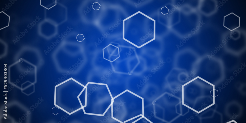 Abstract blue background with flying hexagonal shapes Abstract blue background with flying hexagonal shapes