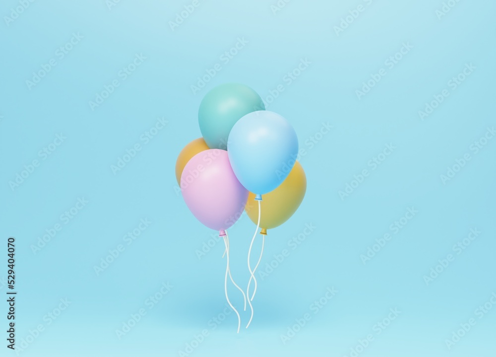 colorful balloons on a blue background. 3d rendering