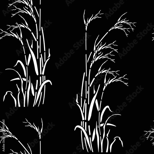 Fototapeta Naklejka Na Ścianę i Meble -  Seamless delicate pattern with abstract bamboo silhouette. Black white abstract floral illustration.