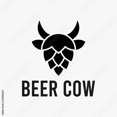 brewery logo with buffalo and hops silhouette vector icon illustration template