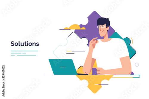 Vector illustration depicting a man is thinking about solving the problem