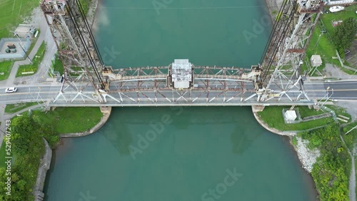 Drone shot of Welland Canal in Ontario. Shipping route in Canada photo