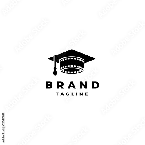 Graduation Cap with Film Strip Logo Design. Film Strip and Graduation Hat Logo Design.