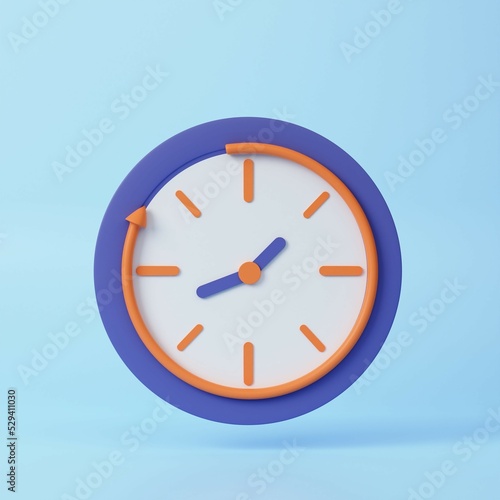 realistic rotation clock icon 3d render concept for Rewind Time arrow