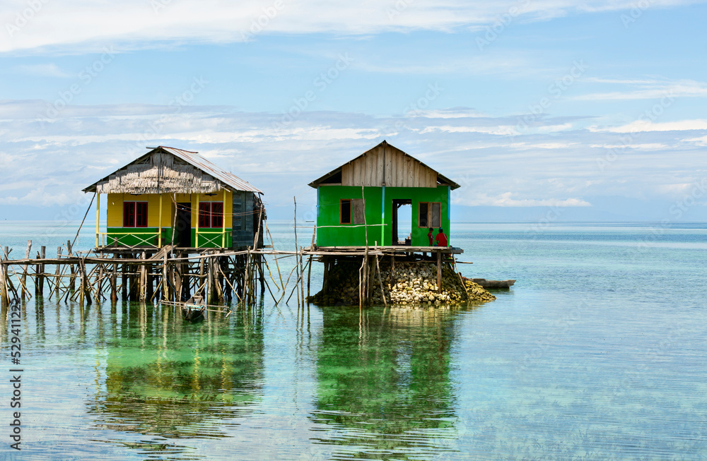 Stilt house on the sea, derawan island, Indonesia, togean - Kabalutan Stilt house on the sea, derawan island, Indonesia, togean - Kabalutan
