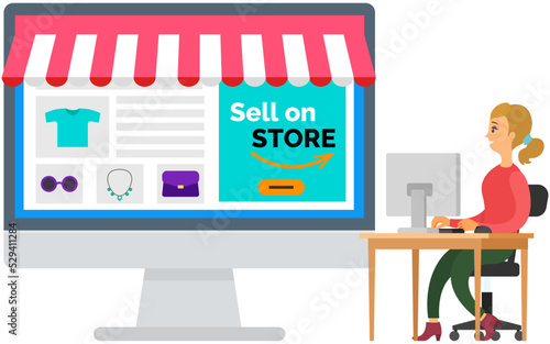 Mobile online shopping. People buy dresses, clothes and accessories in online shops. Shoppers buying on internet sale. Special offer, discount concept. Clothing store on internet, mobile commerce