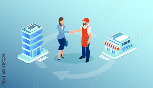 Vector of a shop owner being approved by the bank for financial support, credit line increase