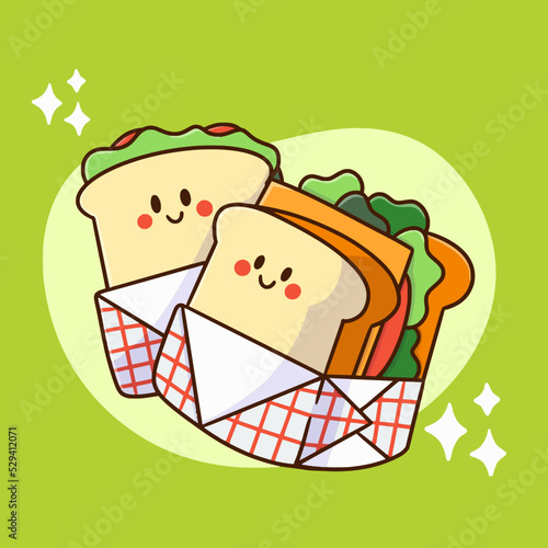 delicious fresh and healthy sandwich food snack doodle illustration