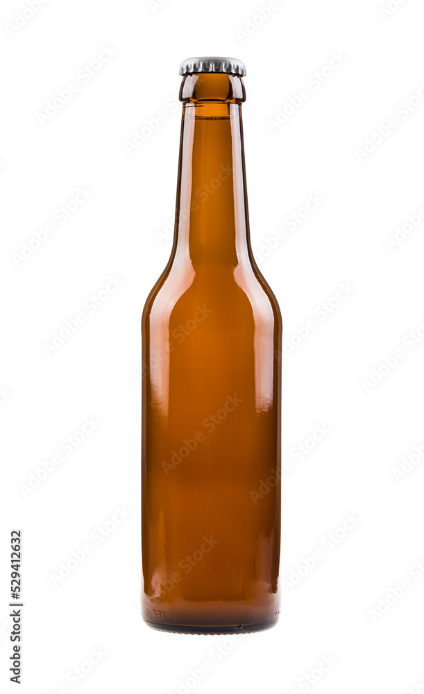 Generic brown beer bottle, sealed and filled with beer