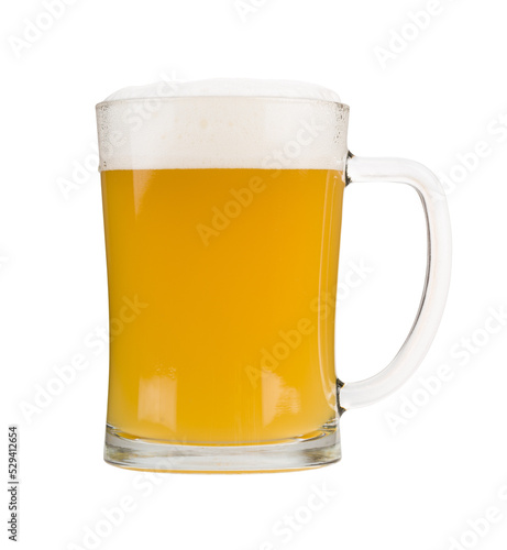 White beer mug full with beer and with froth foam head