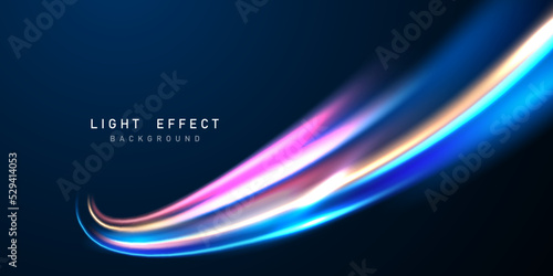 Elegant abstract light line effect design vector illustration on black background.