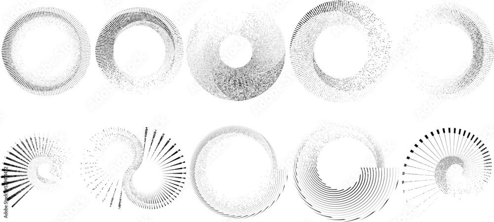 Grunge lines in Circle Form . Spiral Vector Illustration .Textured round Logo . Design element . Abstract Geometric circular shapes .Rotating grunge radial line. Concentric circles Grunge lines in Circle Form . Spiral Vector Illustration .Textured round Logo . Design element . Abstract Geometric circular shapes .Rotating grunge radial line. Concentric circles