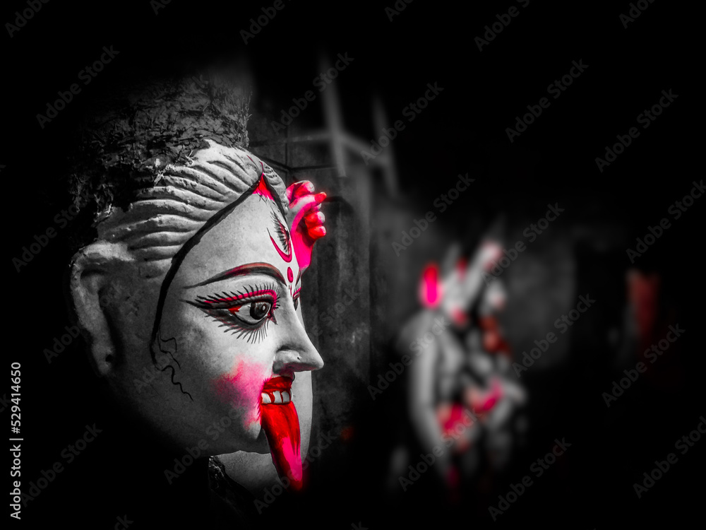 Goddess Kali Maa on Diwali Kali Pooja background of Dieali festival Bangladesh. - obrazy, fototapety, plakaty 