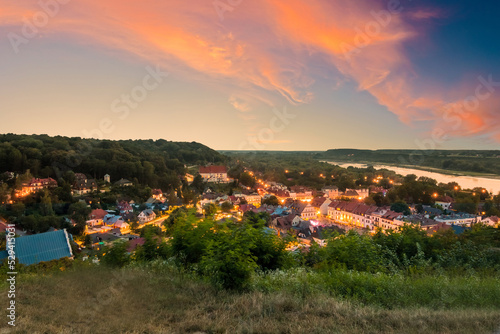 Kazimierz Dolny on the Vistula River. Sunset view from the Three Crosses Mountain the best known attraction of Kazimierz Dolny, Poland photo