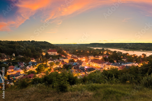 Kazimierz Dolny on the Vistula River. Sunset view from the Three Crosses Mountain the best known attraction of Kazimierz Dolny, Poland