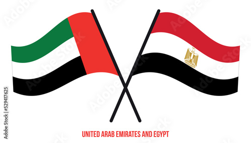 United Arab Emirates and Egypt Flags Crossed And Waving Flat Style. Official Proportion.