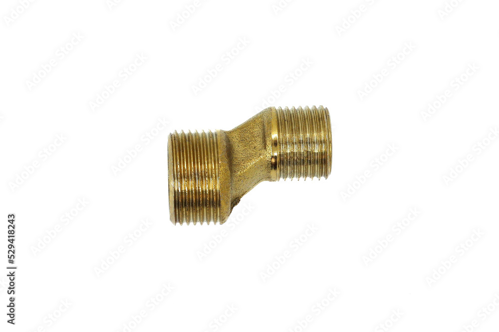 Brass Fittings Threaded for Steel Pipe Adapter Reducer Socket isolate on white background. Top view Brass Fittings Threaded for Steel Pipe Adapter Reducer Socket isolate on white background. Top view