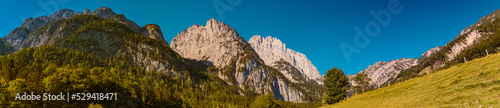 Beautiful alpine summer view at the famous Kaiserbachtal valley, Saint Johann, Wilder Kaiser, Tyrol, Austria