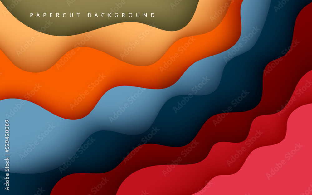 Fototapeta premium abstract red blue orange and soft brown papercut overlap layers dimension background. eps10 vector