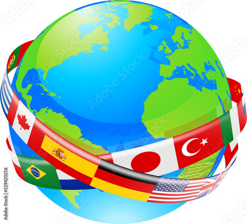 A earth globe with flags of...
