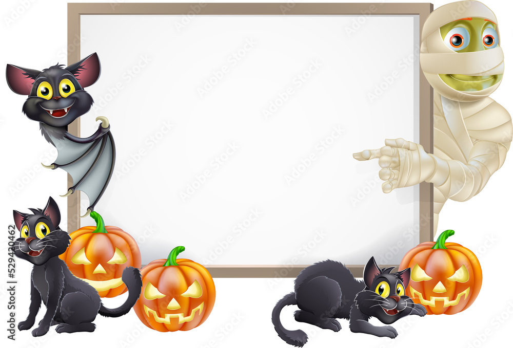 Fototapeta premium Halloween Sign with Mummy and Bat