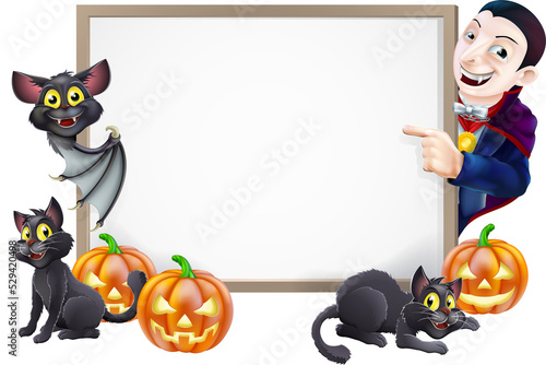 Halloween Sign with Dracula and Vampire Bat photo