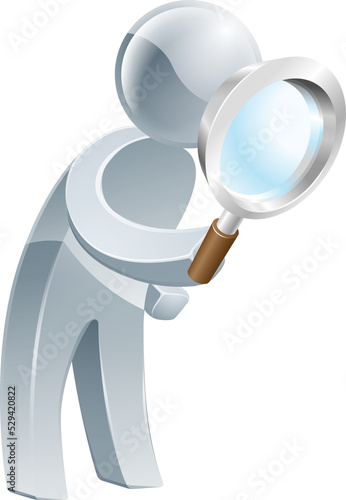 Magnifying glass silver man
