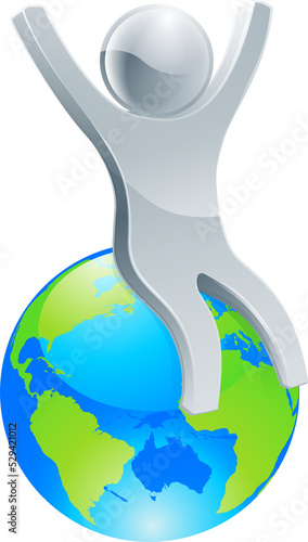 Person on top of world concept