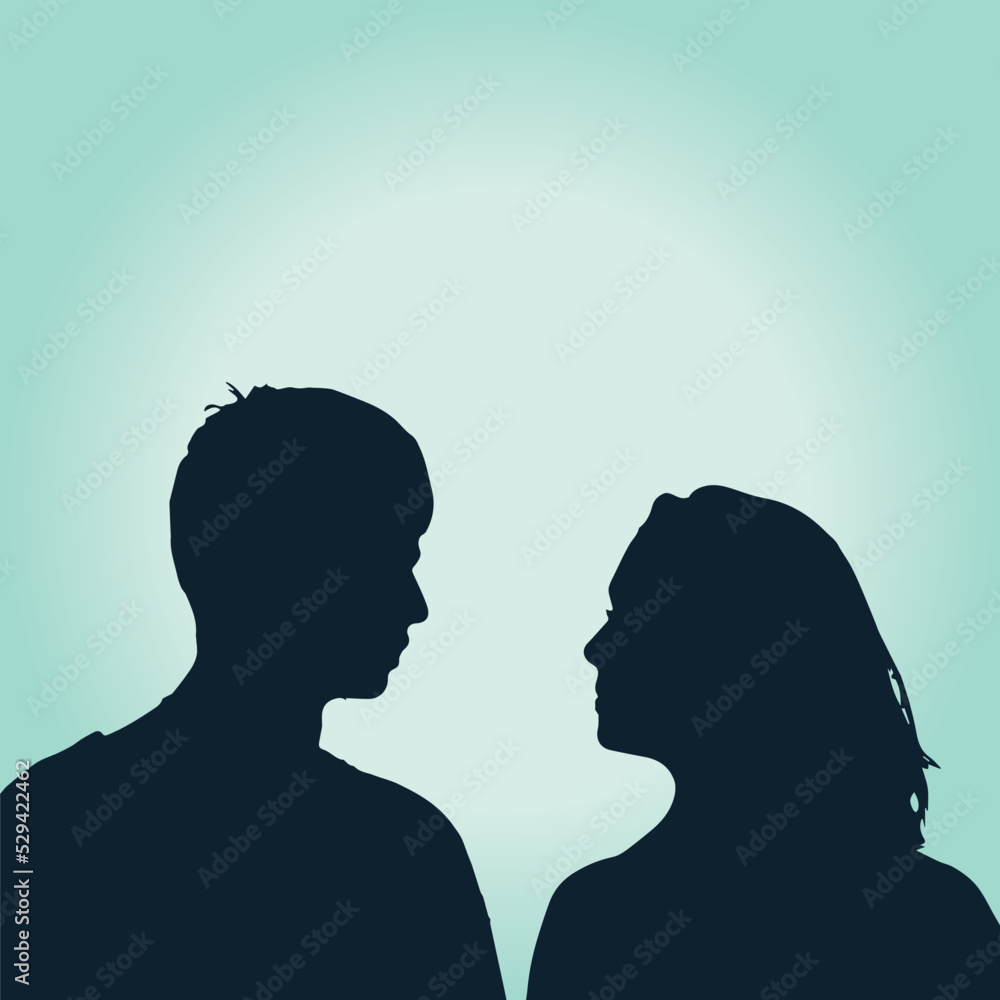 Rear view of a couple looking at their eye in silhouette illustration