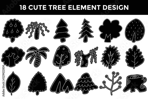 Floral tree plant silhouette element design collection
