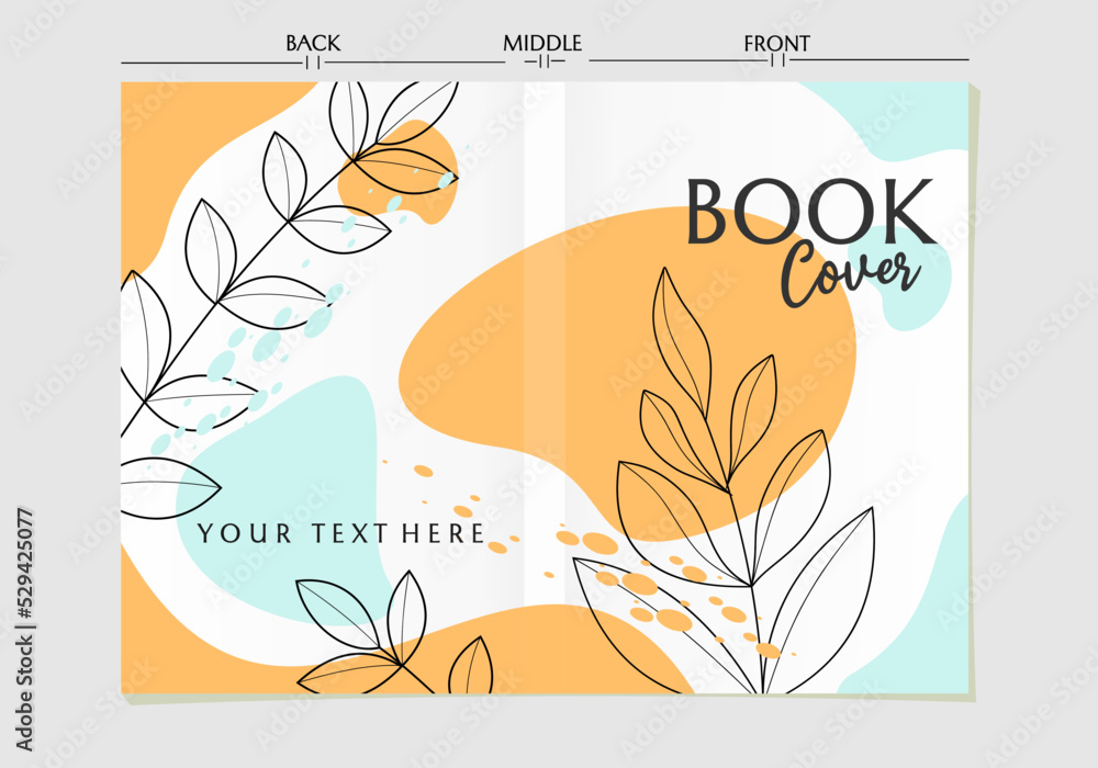 Pastel color cover page template. aesthetic background with hand drawn leaf pattern for notebook, planner, brochure, book, catalog etc.