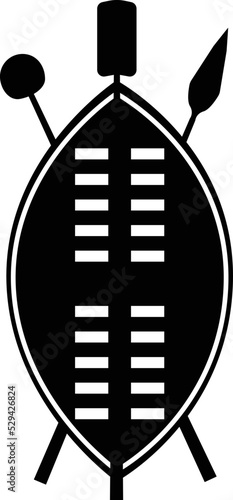 African zulu shield icon on white background. African Shield sign. African shield with spears symbol. flat style.