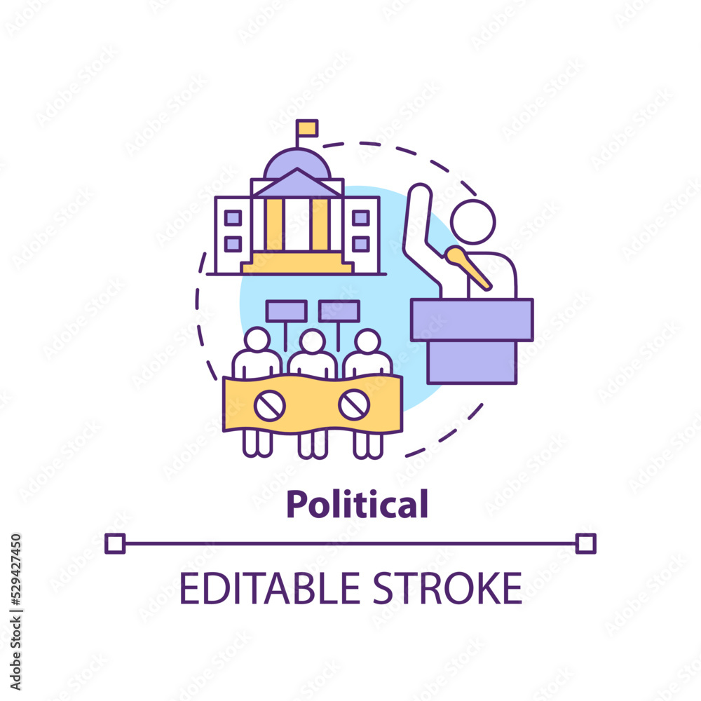 Political concept icon. Strategic planning tool of project manager. PESTLE factors abstract idea thin line illustration. Isolated outline drawing. Editable stroke. Arial, Myriad Pro-Bold fonts used