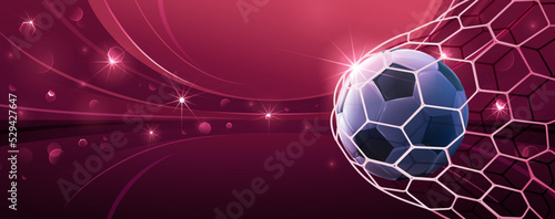 Realistic soccer ball hitting the net. Football championship in the arena. Vector illustration photo