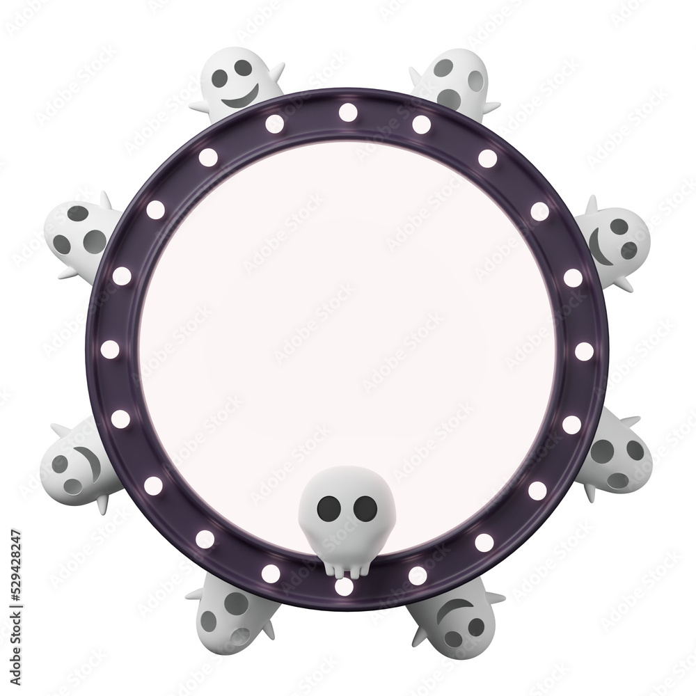 Naklejka premium 3d rendering Halloween day circle banner. Empty circle frame with ghost and skull.