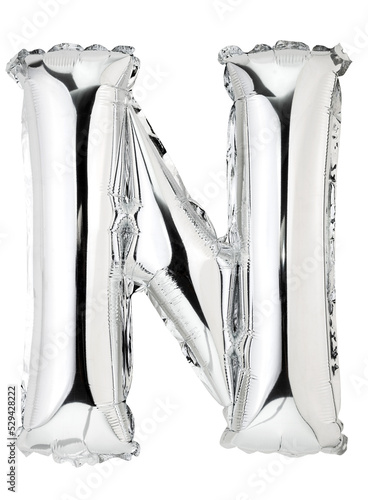Letter N in silver mylar balloon isolated on transparent