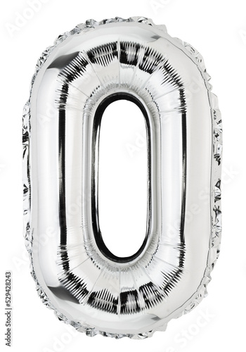Letter O in silver mylar balloon isolated on transparent