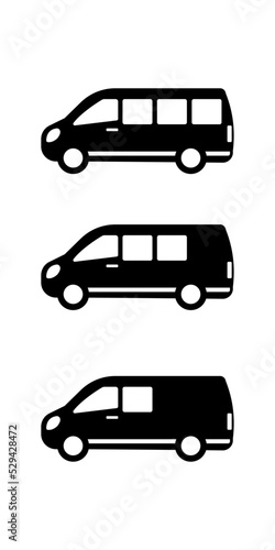 Set of minibuses icon. Small van. Black silhouette. Side view. Vector simple flat graphic illustration. The isolated object on a white background. Isolate.