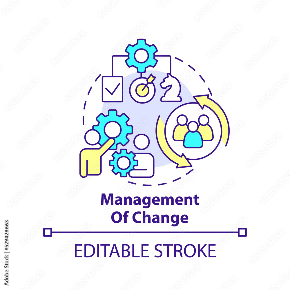 Management of change concept icon. Adaptation strategy. Project development abstract idea thin line illustration. Isolated outline drawing. Editable stroke. Arial, Myriad Pro-Bold fonts used